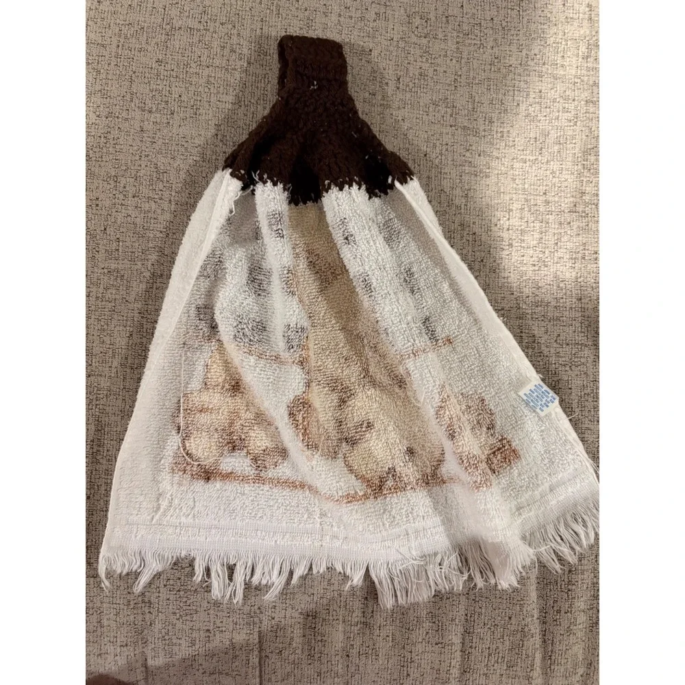 Vintage Mushroom Bread‎ Hanging Kitchen Towel Brown Crochet Topper Made in USA